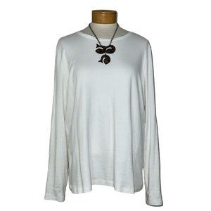 Kim Rogers - Women's Size XL Solid White Blouse - Long Sleeves Round Neckline